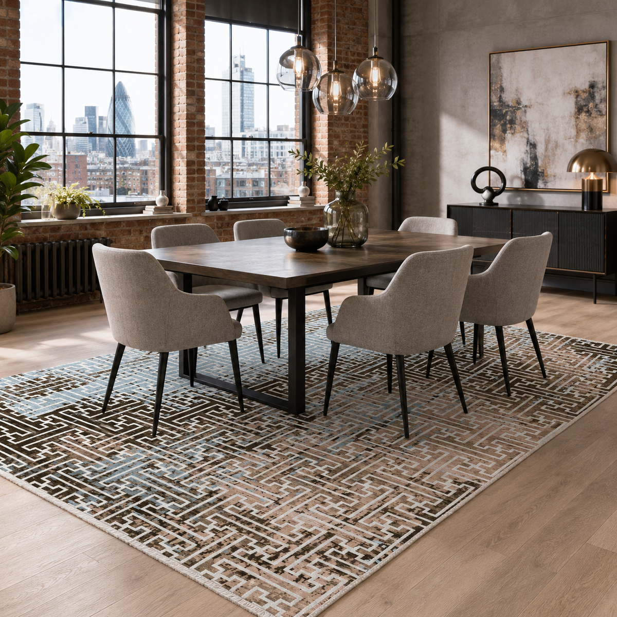 Tapis Géométrique Moderne Bleu Marine Lavable Calista, vue 4