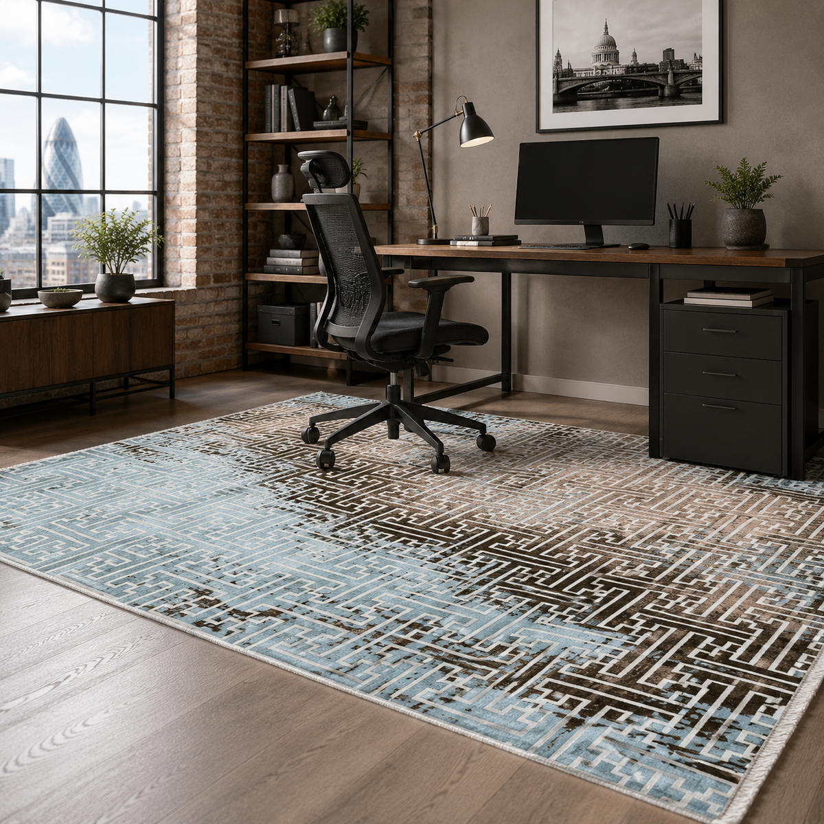 Tapis Géométrique Moderne Bleu Marine Lavable Calista, vue 5
