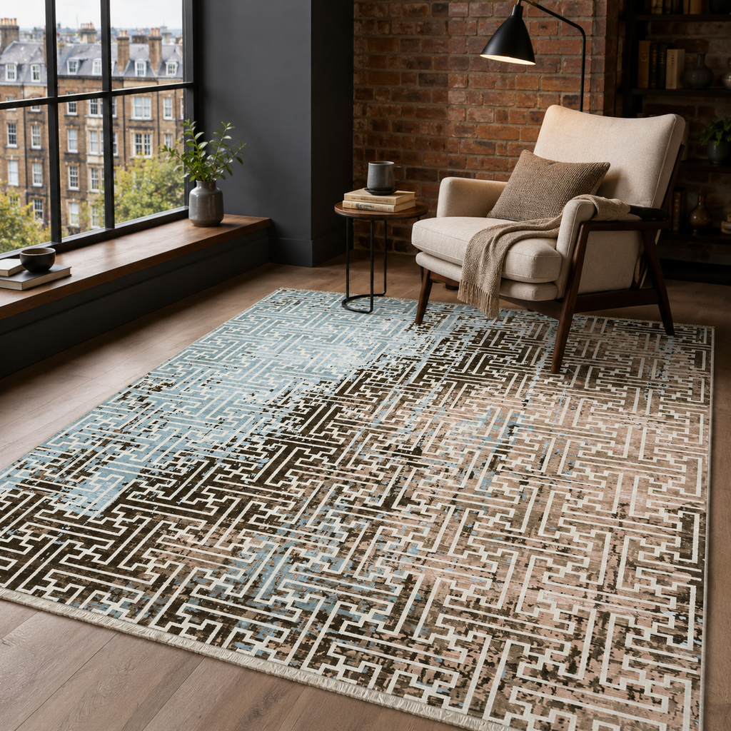 Tapis Géométrique Moderne Bleu Marine Lavable Calista, vue 6