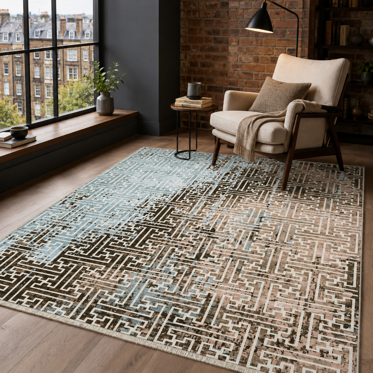Tapis Géométrique Moderne Bleu Marine Lavable Calista, vue 6