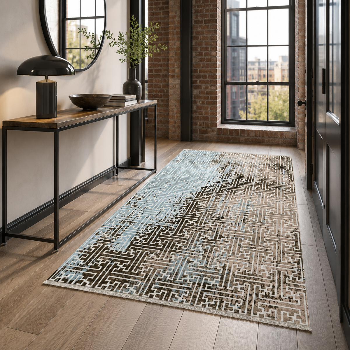 Tapis Géométrique Moderne Bleu Marine Lavable Calista, vue 7