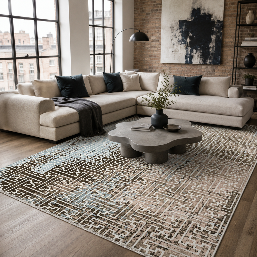 Tapis Géométrique Moderne Bleu Marine Lavable Calista, vue 8