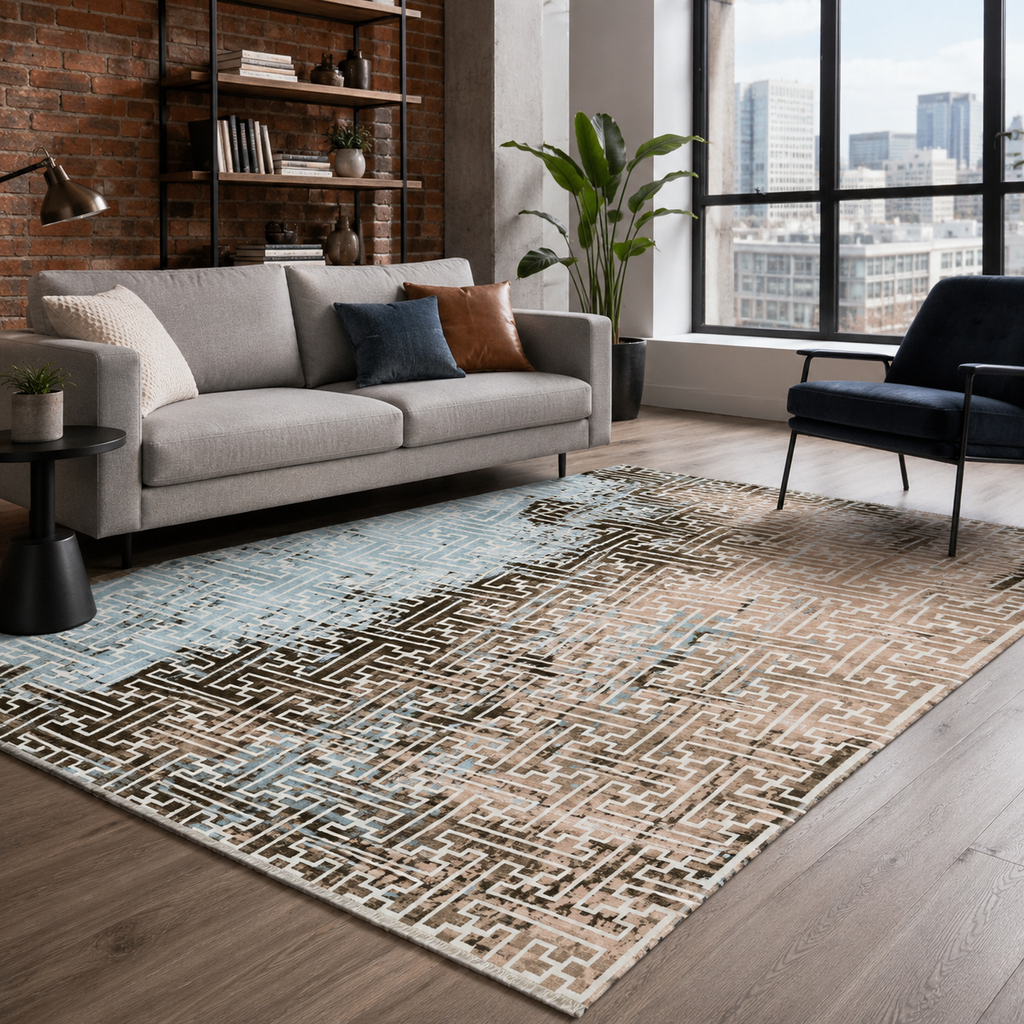 Tapis Géométrique Moderne Bleu Marine Lavable Calista, vue 9