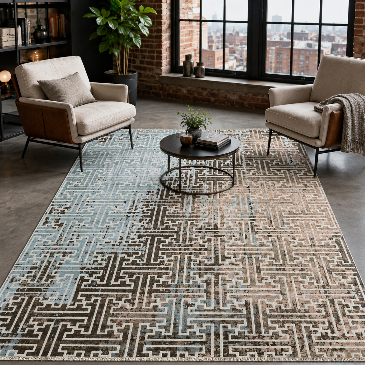 Tapis Géométrique Moderne Bleu Marine Lavable Calista, vue 10