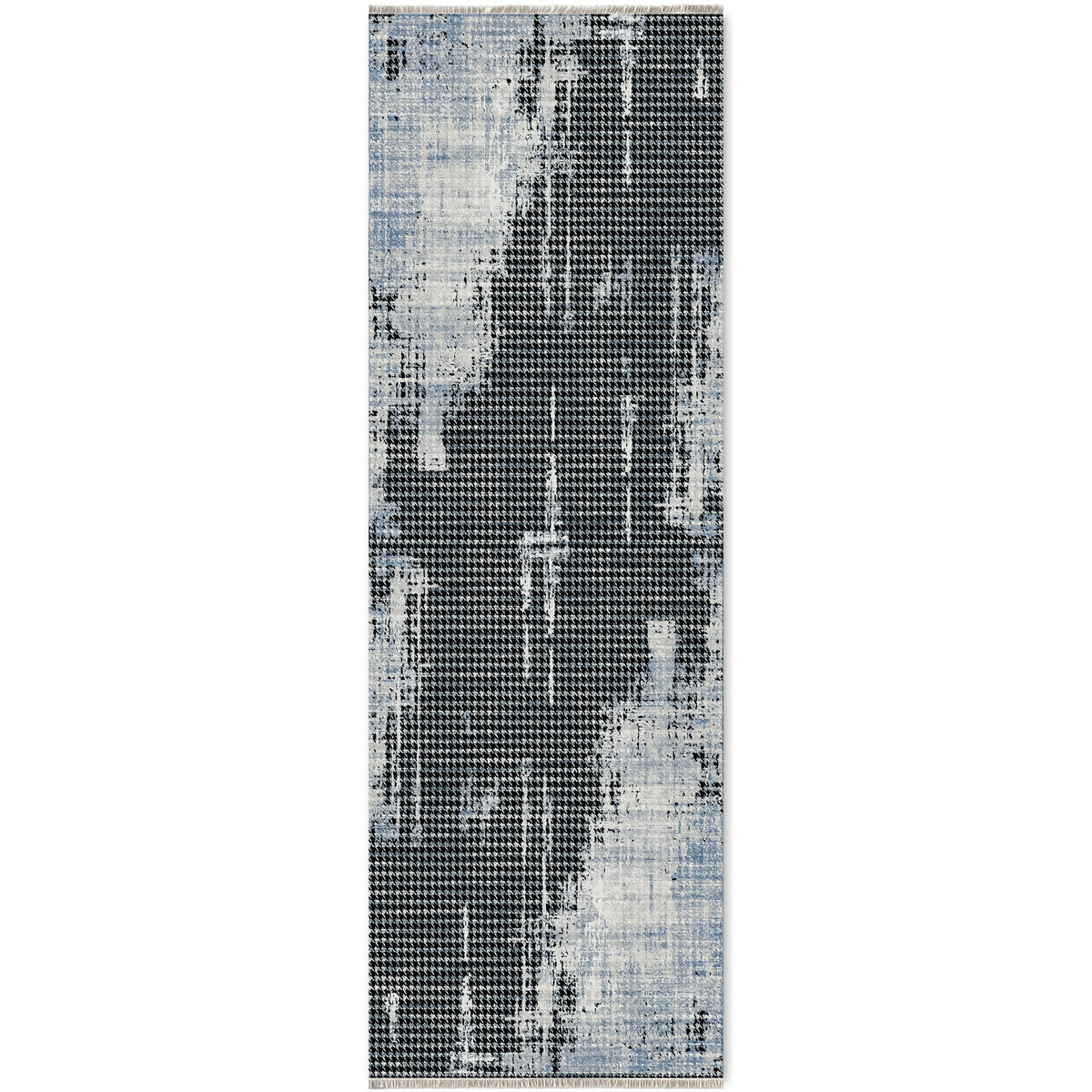 Détail du motif du tapis abstrait bleu marine lavable Milos