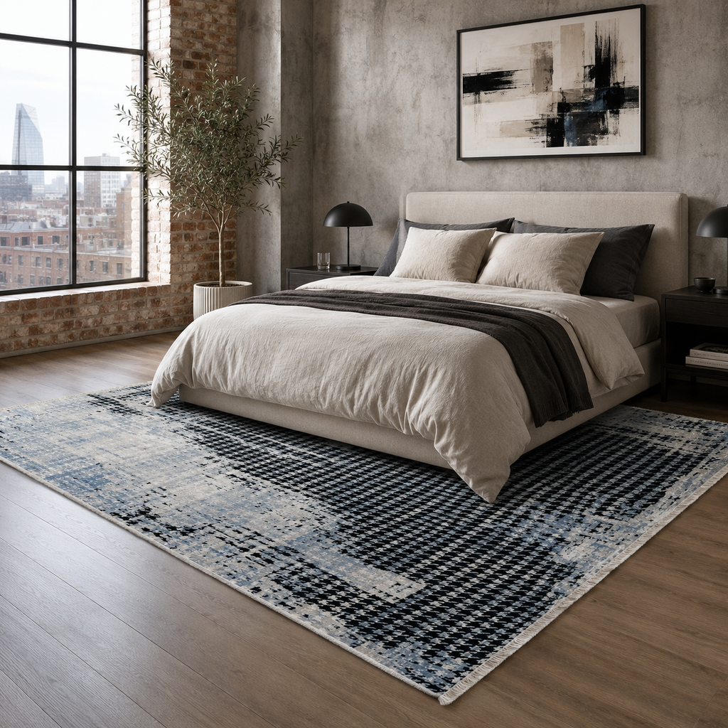 Tapis Abstrait Bleu Marine Lavable Milos, vue 4