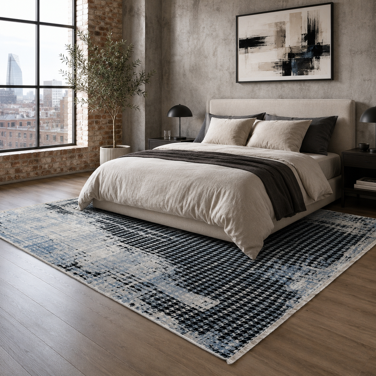 Tapis Abstrait Bleu Marine Lavable Milos, vue 4