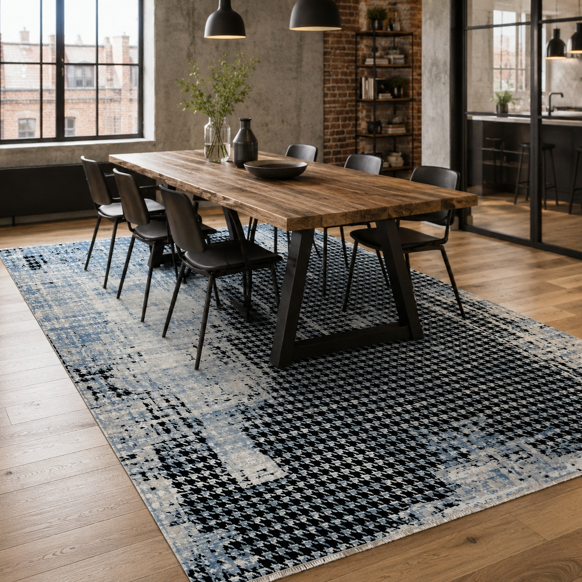 Tapis Abstrait Bleu Marine Lavable Milos, vue 5