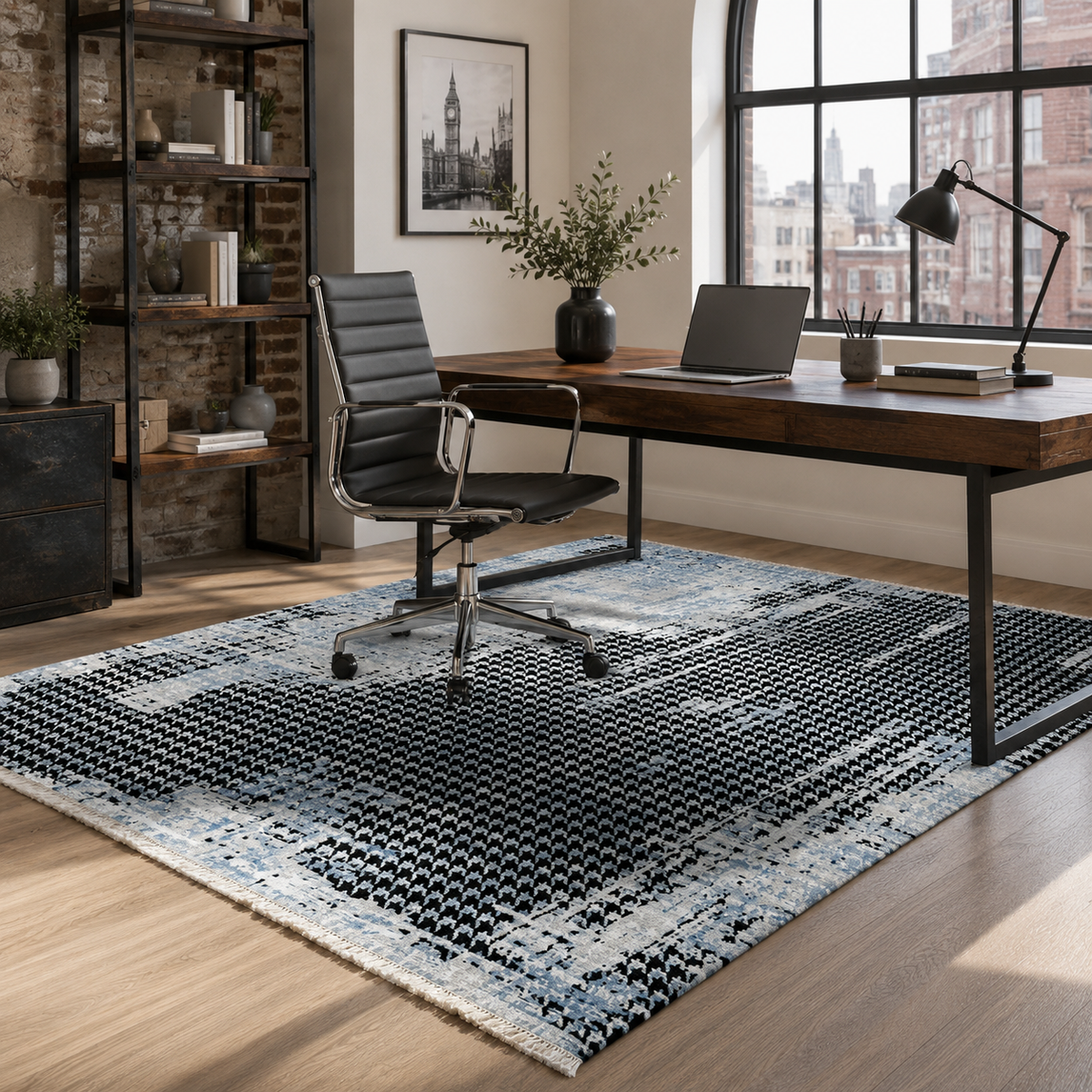 Tapis Abstrait Bleu Marine Lavable Milos, vue 6