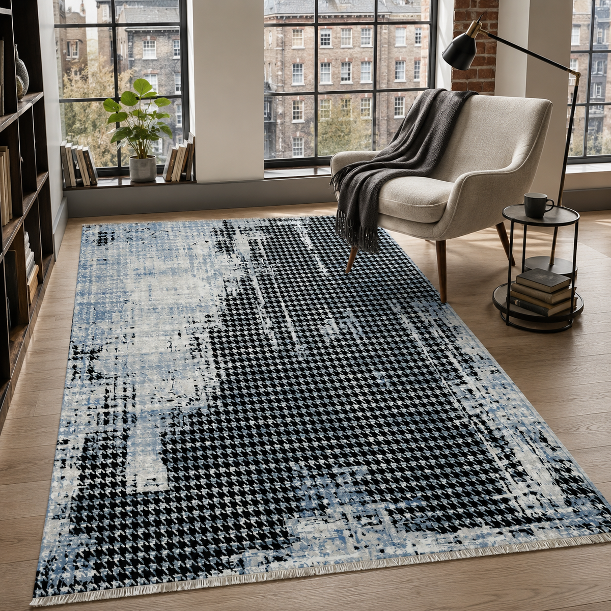 Tapis Abstrait Bleu Marine Lavable Milos, vue 7