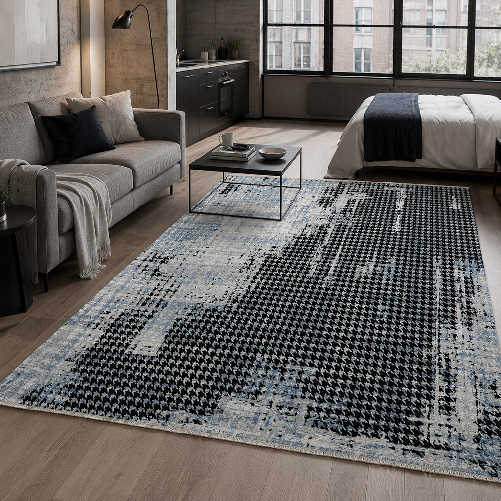 Tapis Abstrait Bleu Marine Lavable Milos, vue 8