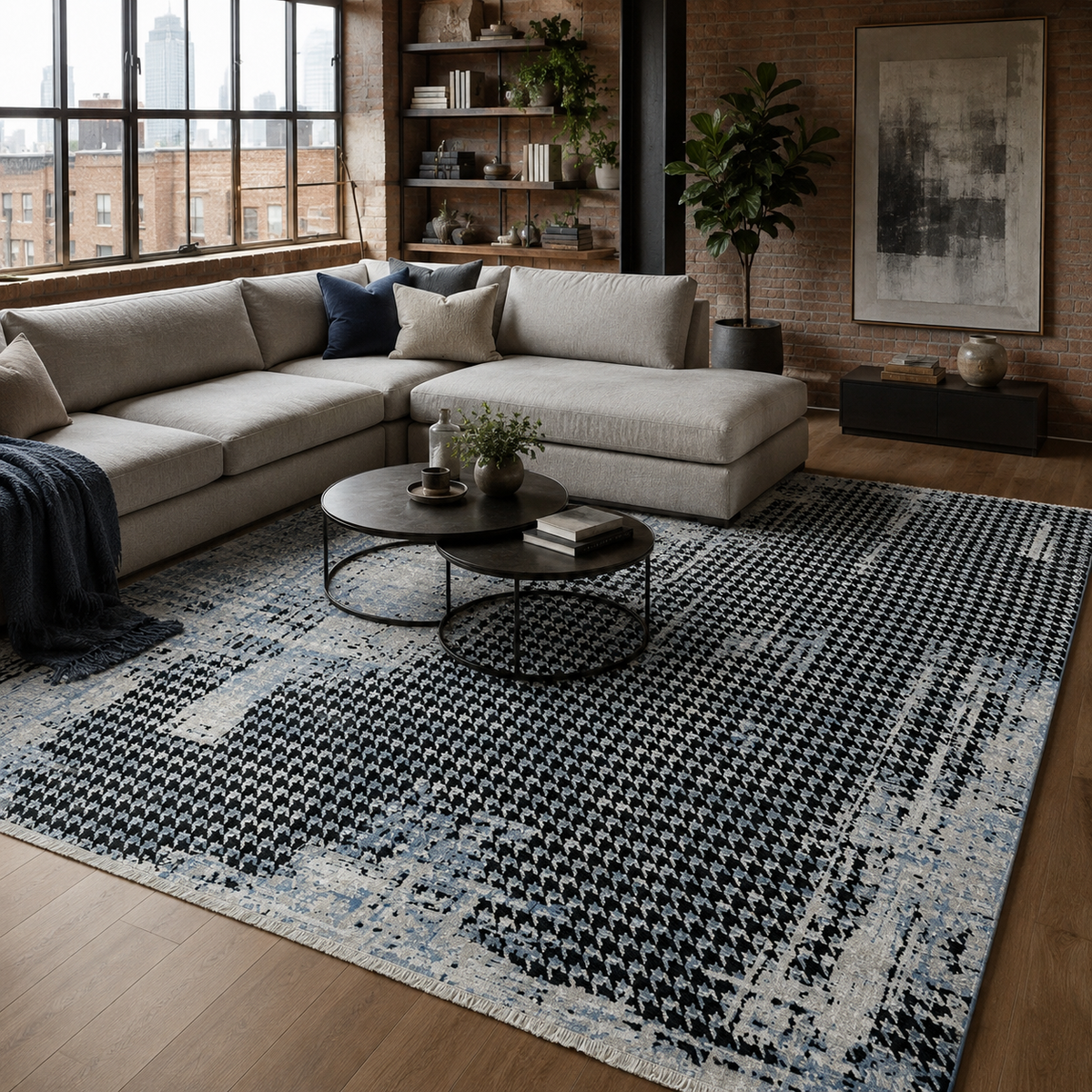 Tapis Abstrait Bleu Marine Lavable Milos, vue 9