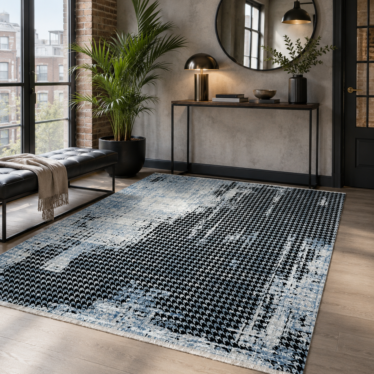 Tapis Abstrait Bleu Marine Lavable Milos, vue 10