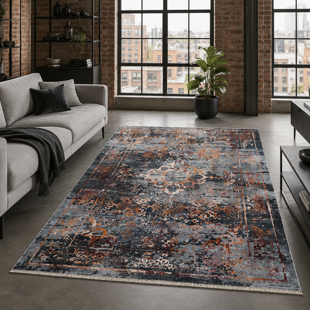 Tapis Classique Vintage Gris Lavable Céleste, vue principale
