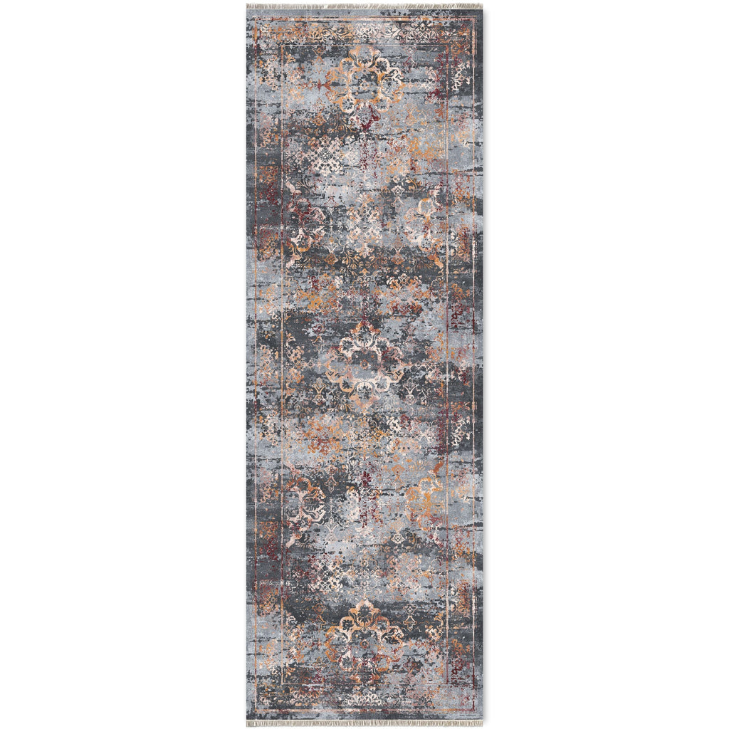 Détail du motif du tapis classique vintage gris lavable Céleste