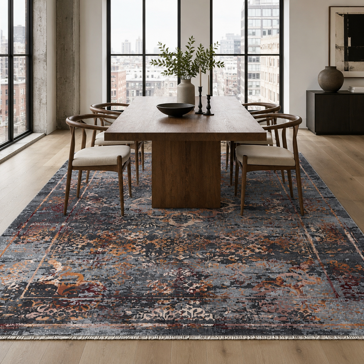 Tapis Classique Vintage Gris Lavable Céleste, vue 3