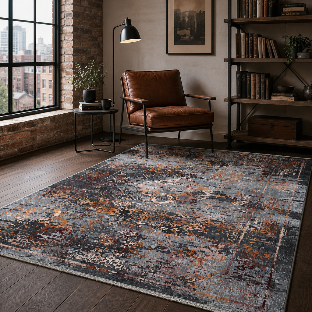 Tapis Classique Vintage Gris Lavable Céleste, vue 4