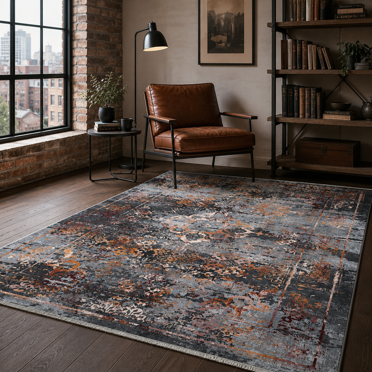 Tapis Classique Vintage Gris Lavable Céleste, vue 4
