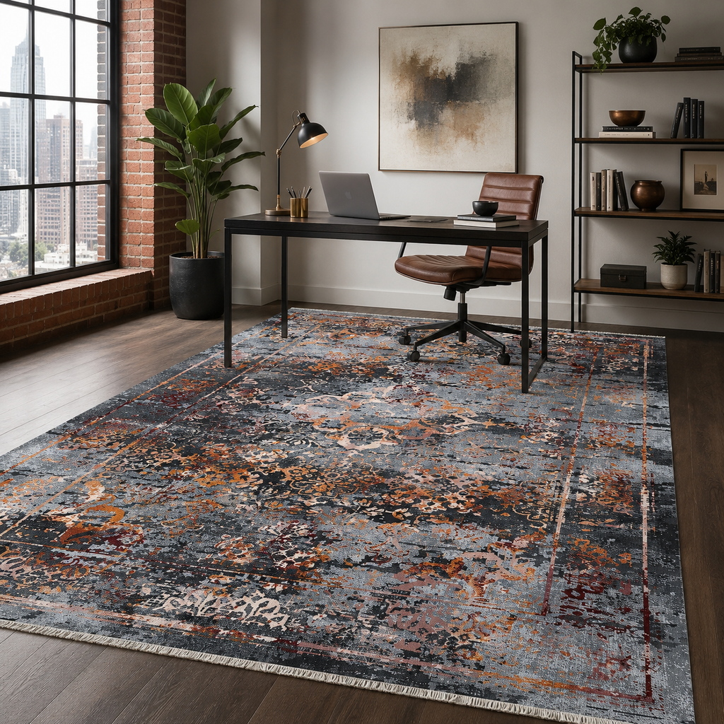 Tapis Classique Vintage Gris Lavable Céleste, vue 5