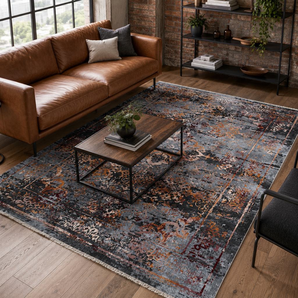 Tapis Classique Vintage Gris Lavable Céleste, vue 7