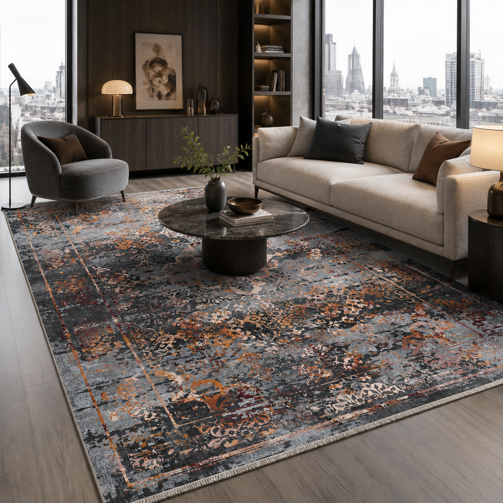 Tapis Classique Vintage Gris Lavable Céleste, vue 8