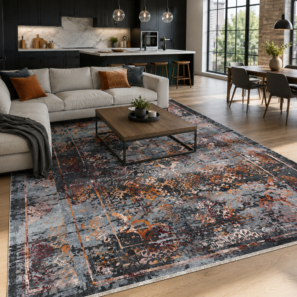 Tapis Classique Vintage Gris Lavable Céleste, vue 9