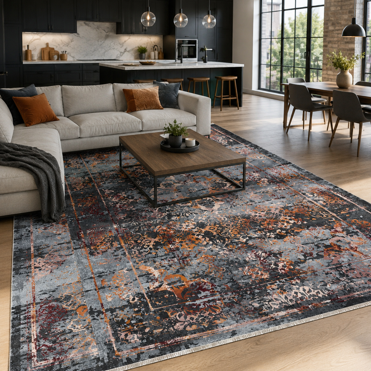 Tapis Classique Vintage Gris Lavable Céleste, vue 9