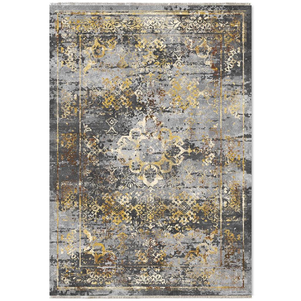 Détail du motif du tapis ethnique vintage gris lavable Eva