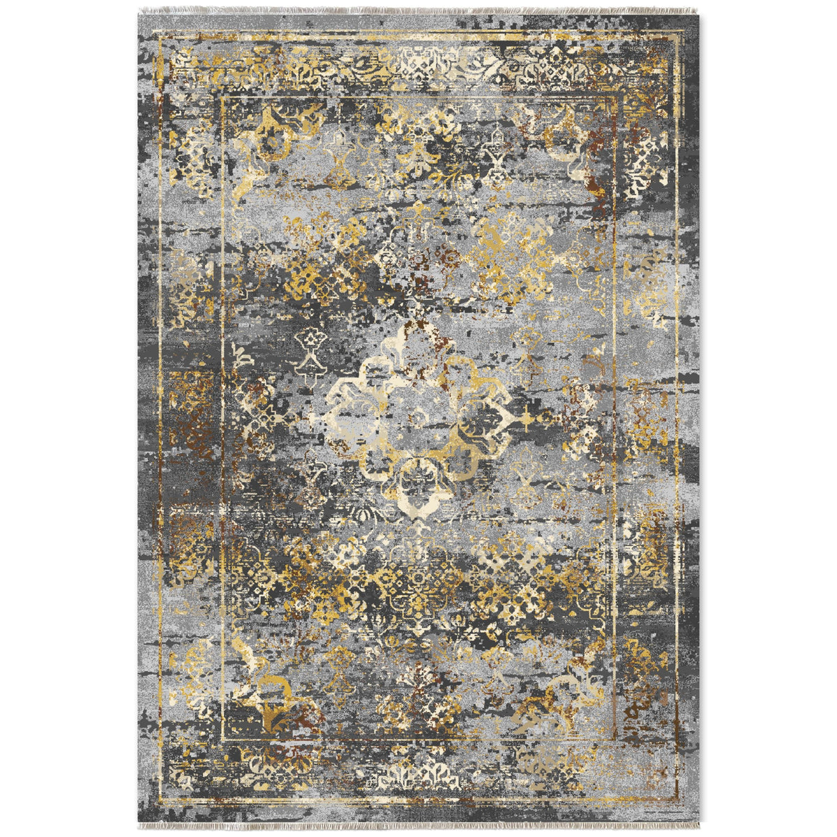Détail du motif du tapis ethnique vintage gris lavable Eva