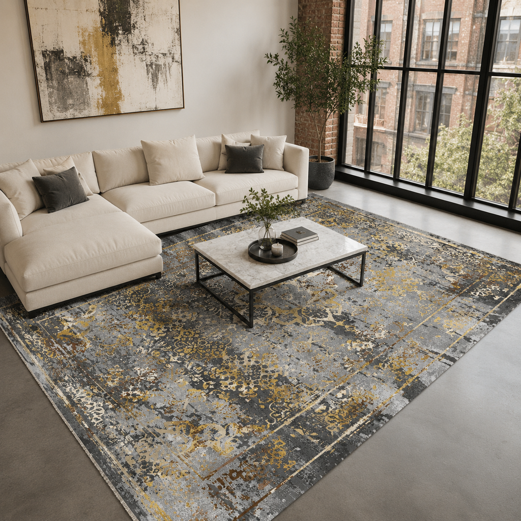 Tapis Ethnique Vintage Gris Lavable Eva, vue 3