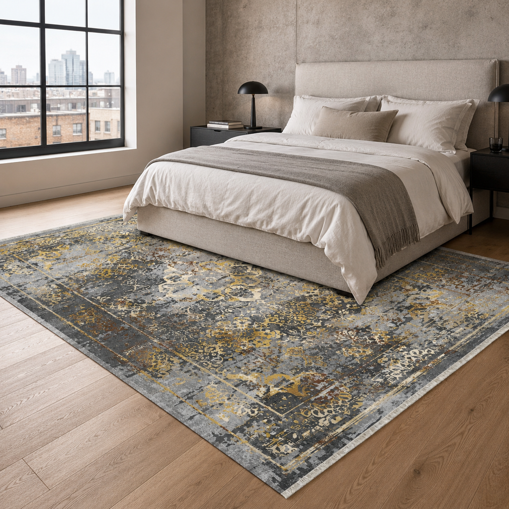 Tapis Ethnique Vintage Gris Lavable Eva, vue 4