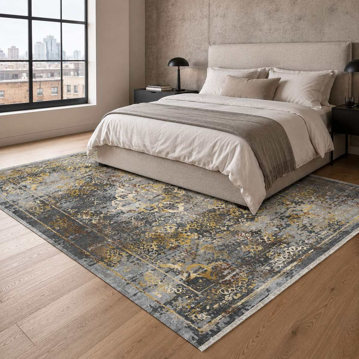 Tapis Ethnique Vintage Gris Lavable Eva, vue 4