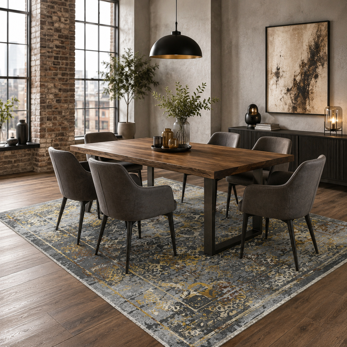 Tapis Ethnique Vintage Gris Lavable Eva, vue 5