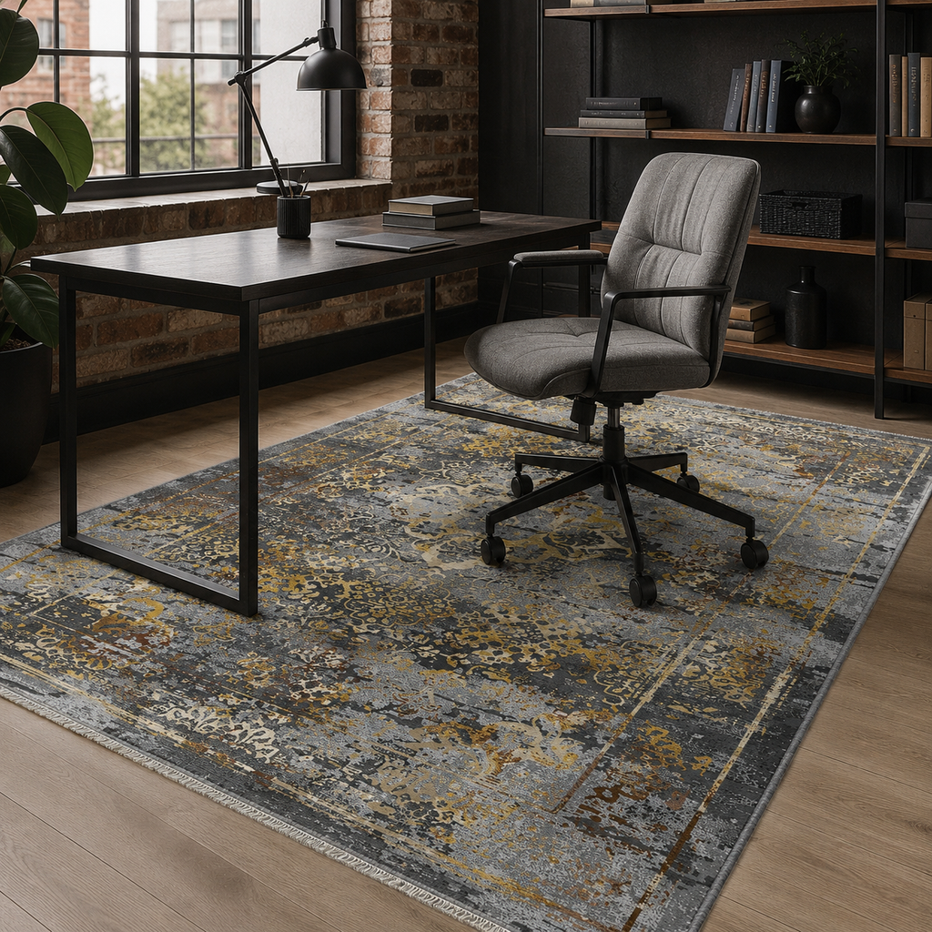 Tapis Ethnique Vintage Gris Lavable Eva, vue 6