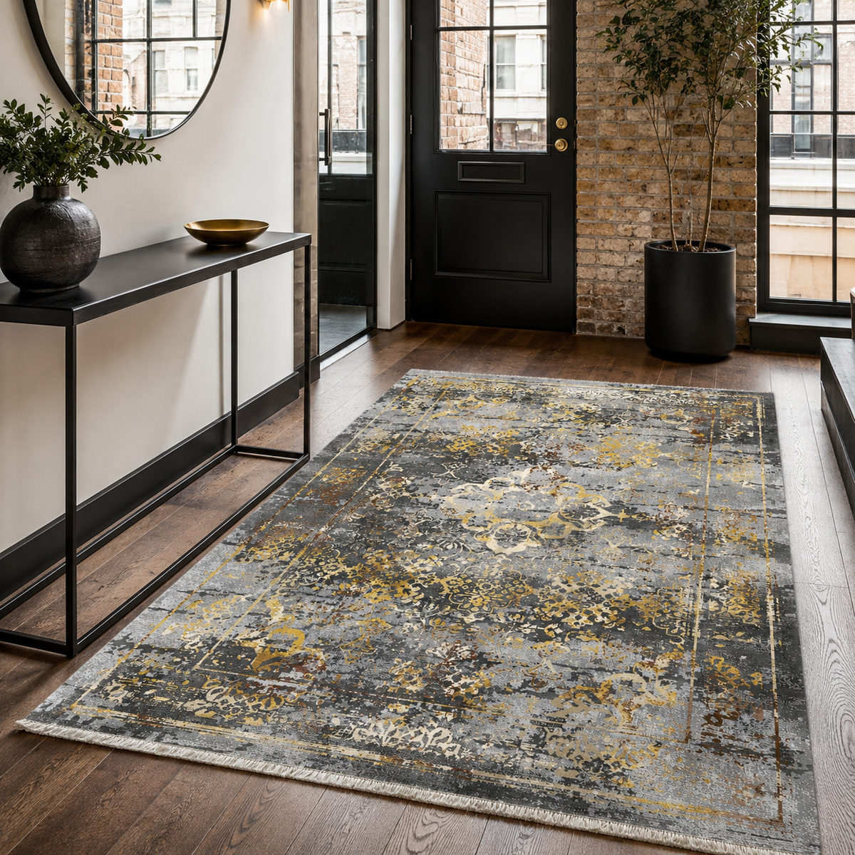 Tapis Ethnique Vintage Gris Lavable Eva, vue 7