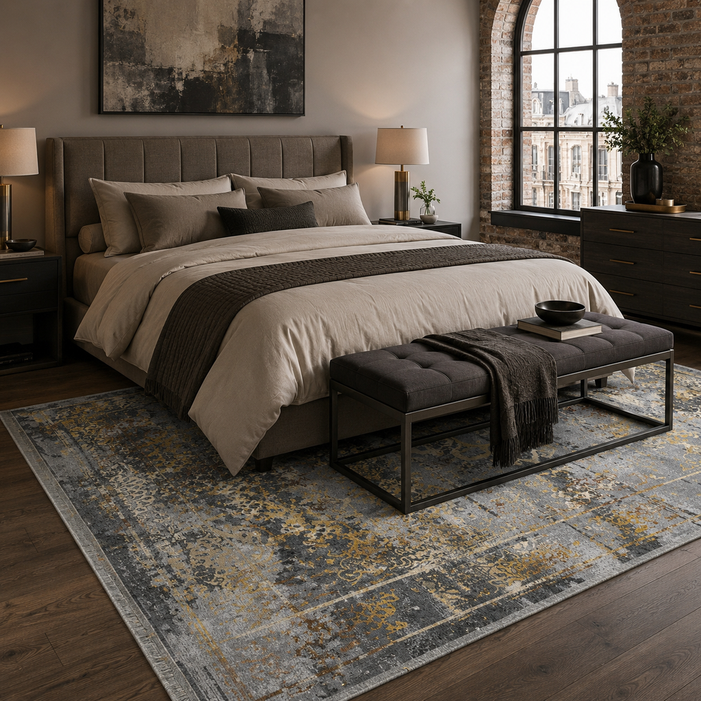 Tapis Ethnique Vintage Gris Lavable Eva, vue 10