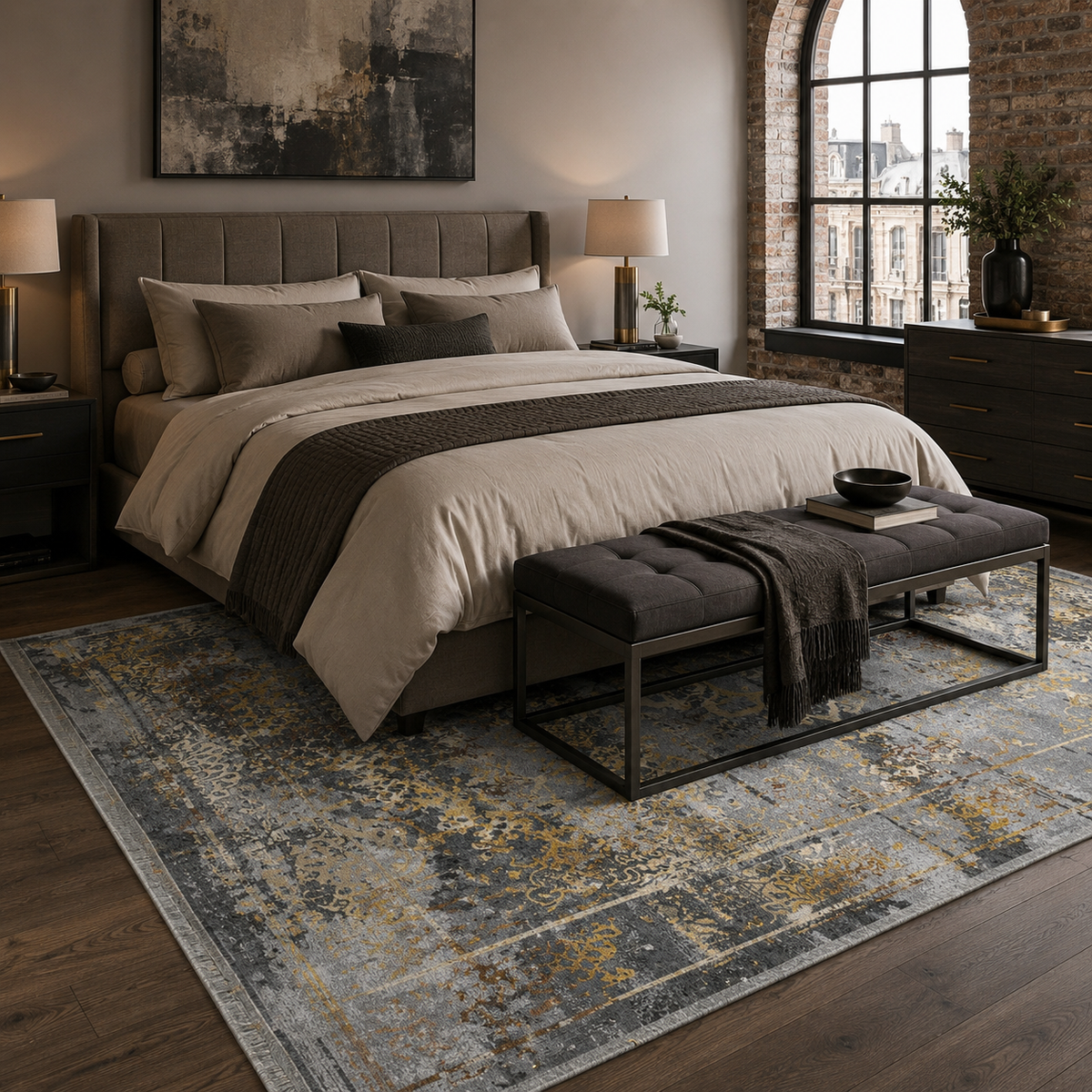 Tapis Ethnique Vintage Gris Lavable Eva, vue 10