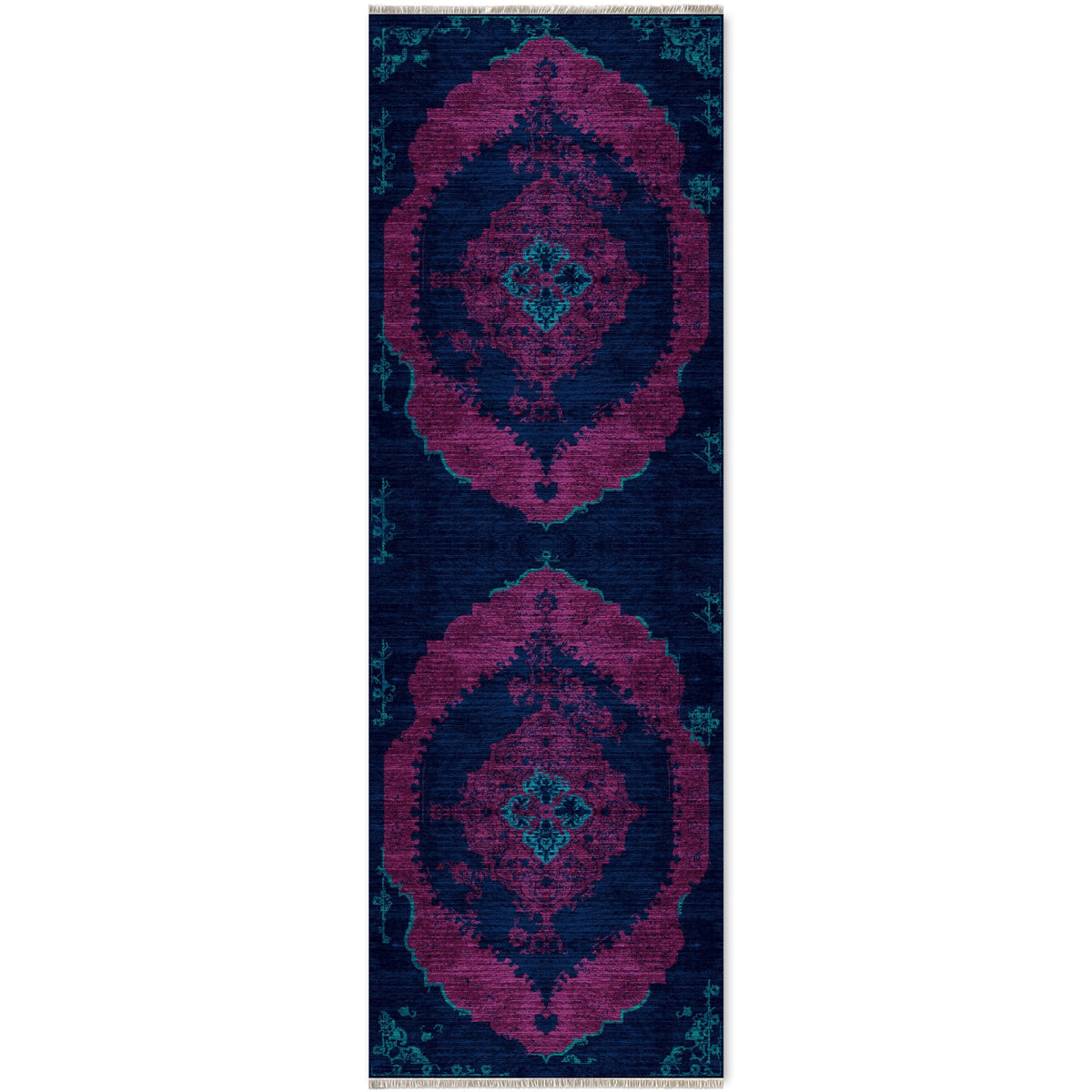 Détail du motif du tapis classique vintage bleu marine lavable Sabine