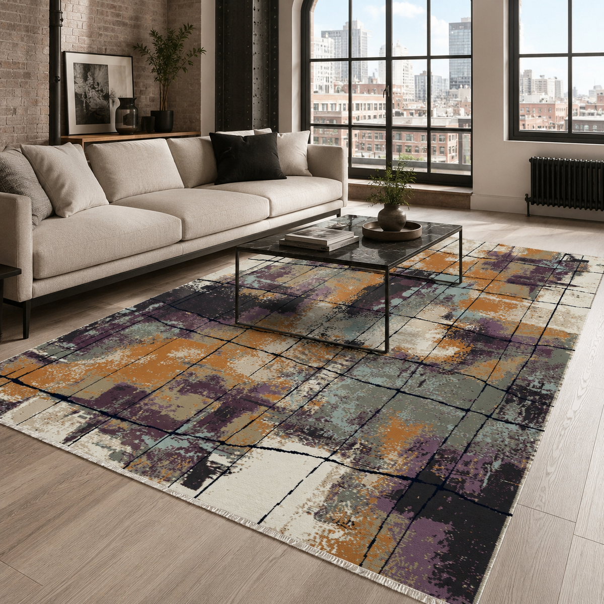 Tapis Moderne Gris Lavable Pauline, vue principale
