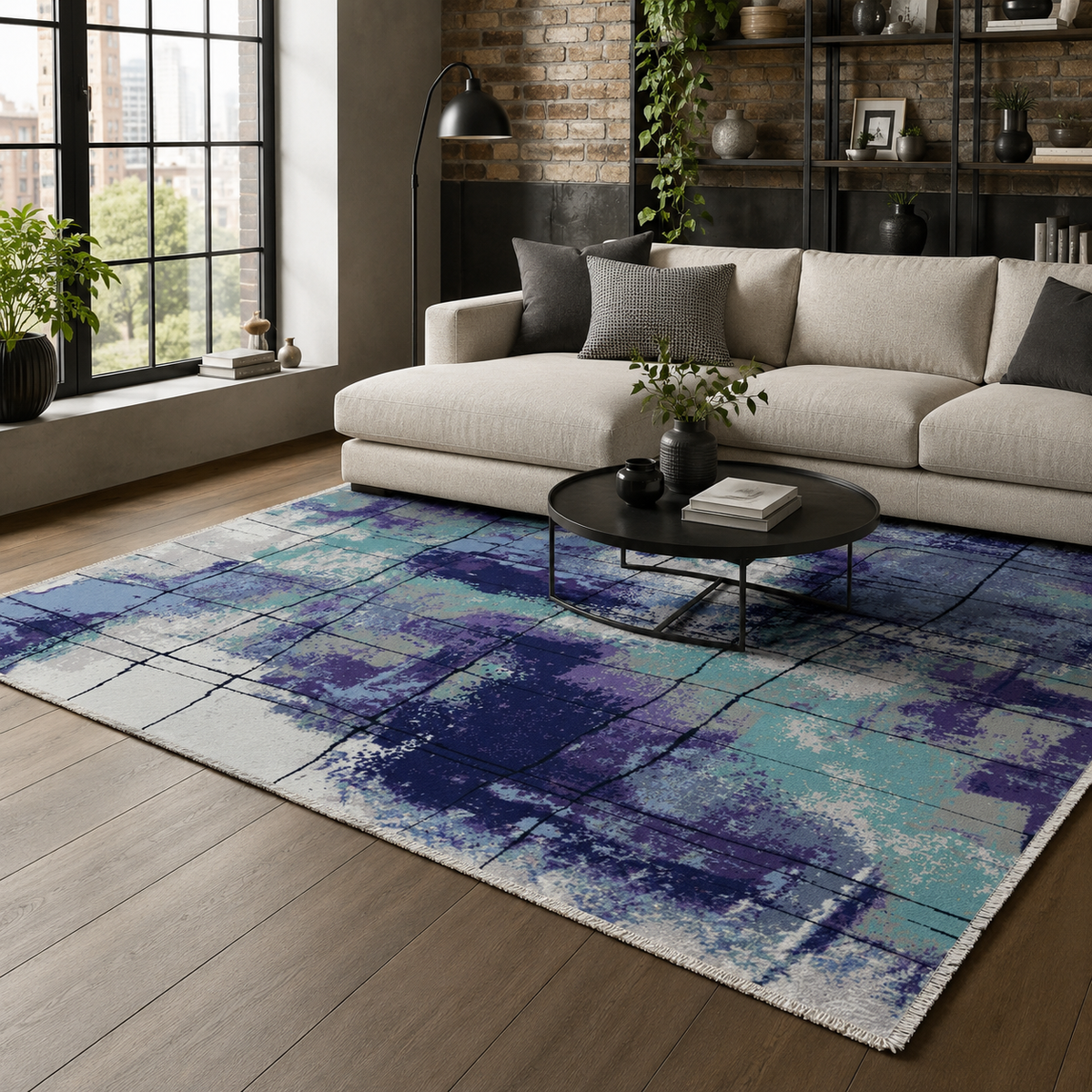 Tapis Moderne Bleu Marine Lavable Danaé, vue principale