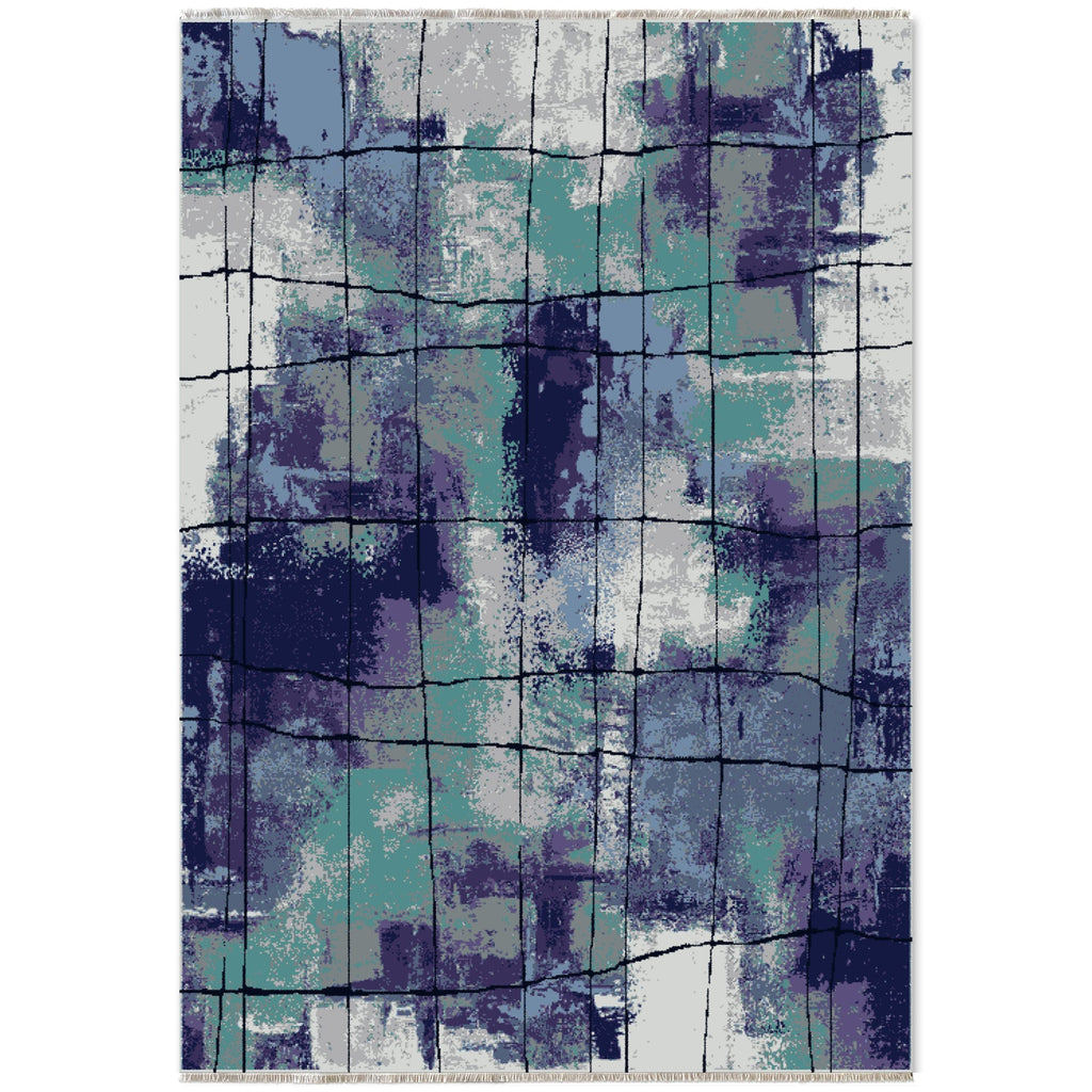 Détail du motif du tapis moderne bleu marine lavable Danaé