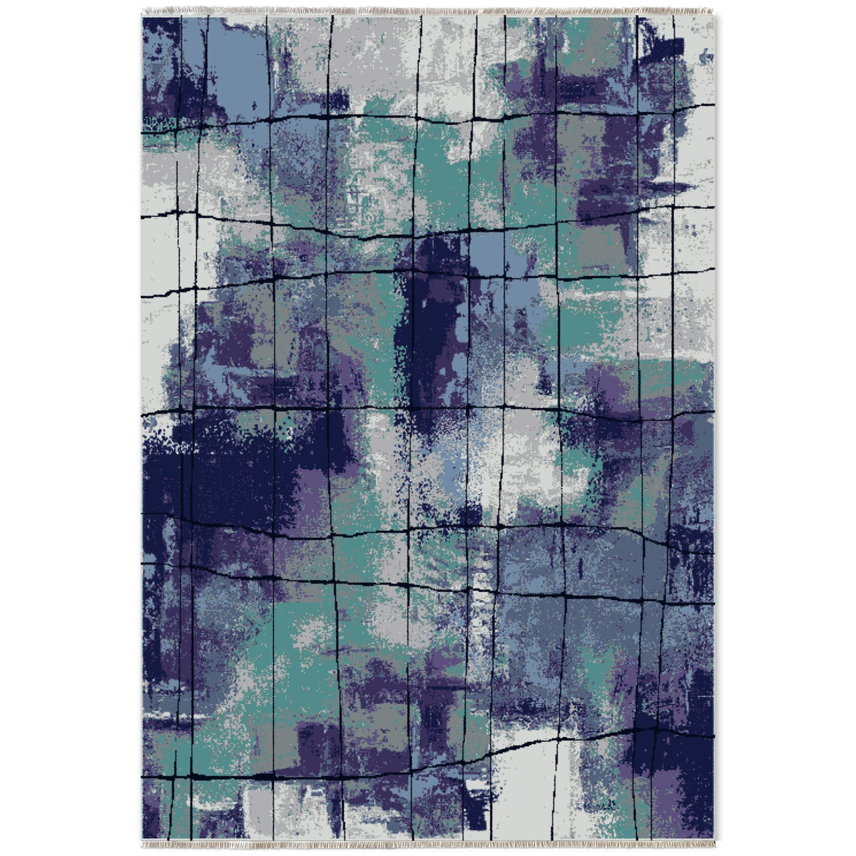 Détail du motif du tapis moderne bleu marine lavable Danaé