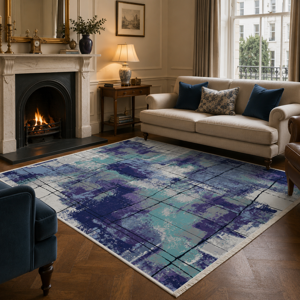 Tapis Moderne Bleu Marine Lavable Danaé, vue 4