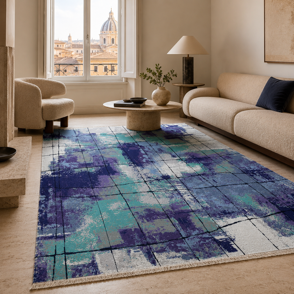 Tapis Moderne Bleu Marine Lavable Danaé, vue 5