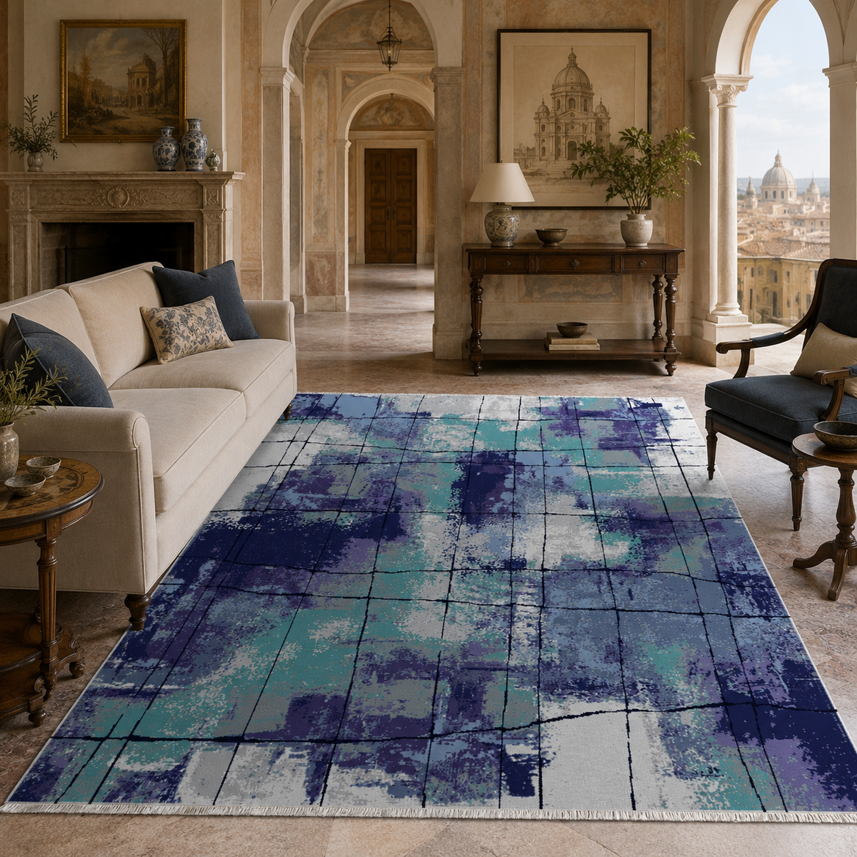Tapis Moderne Bleu Marine Lavable Danaé, vue 6