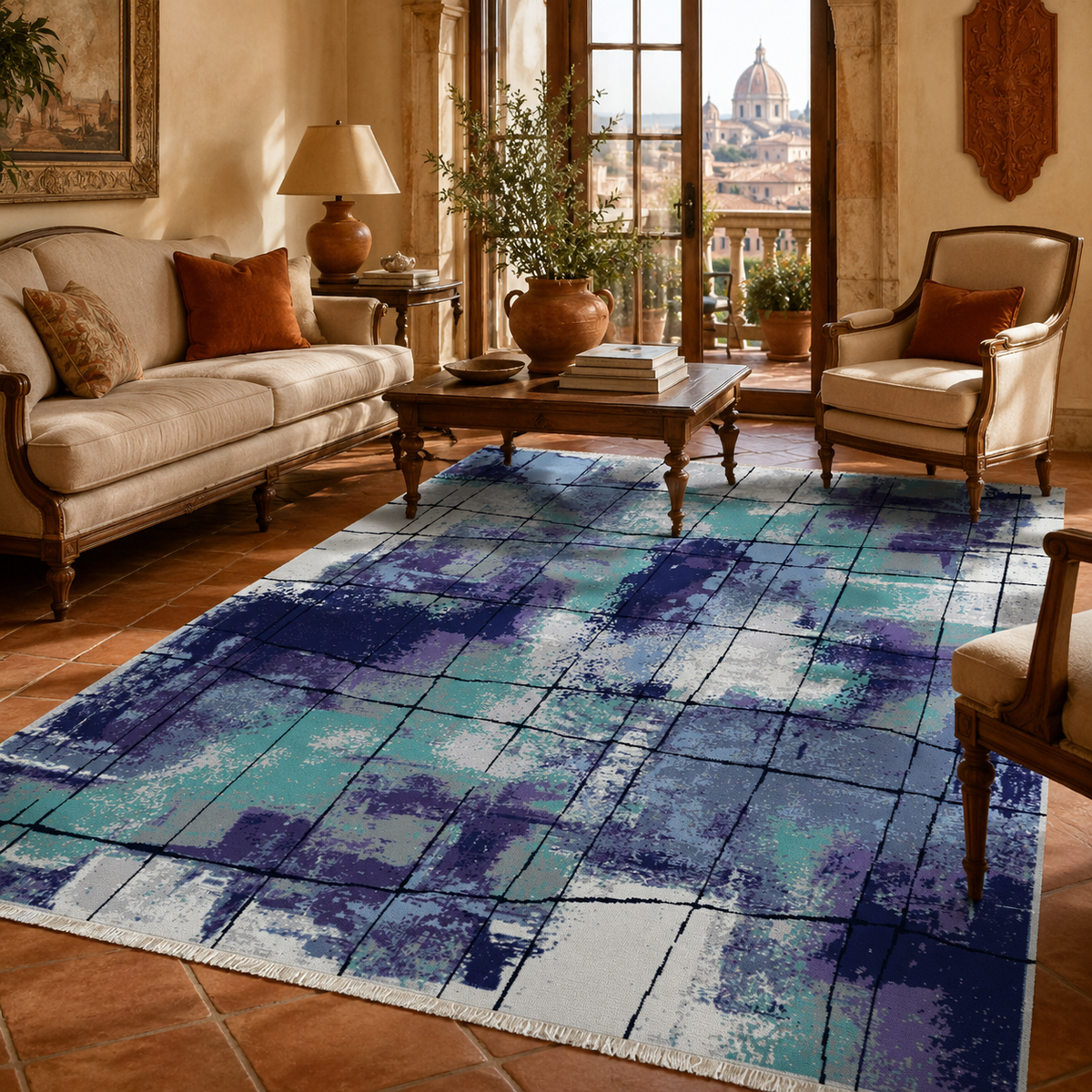 Tapis Moderne Bleu Marine Lavable Danaé, vue 7