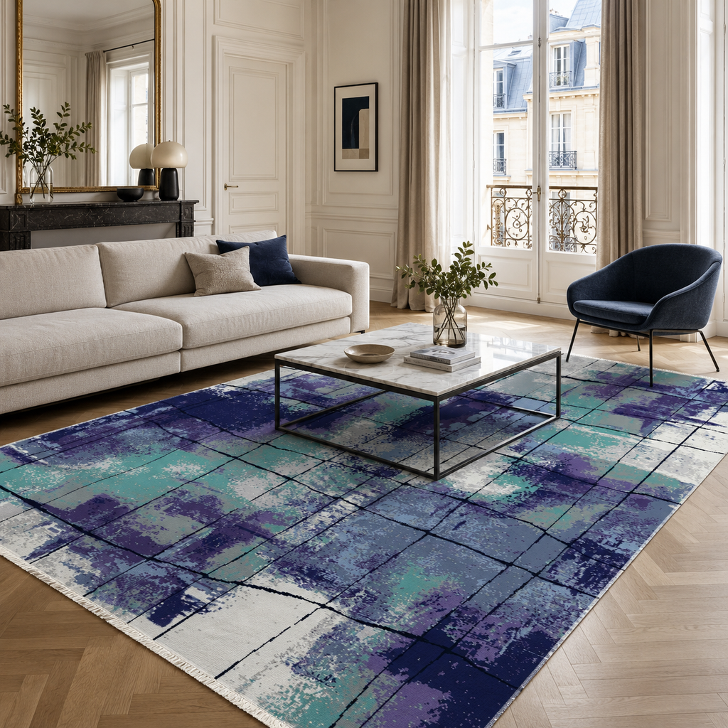 Tapis Moderne Bleu Marine Lavable Danaé, vue 8