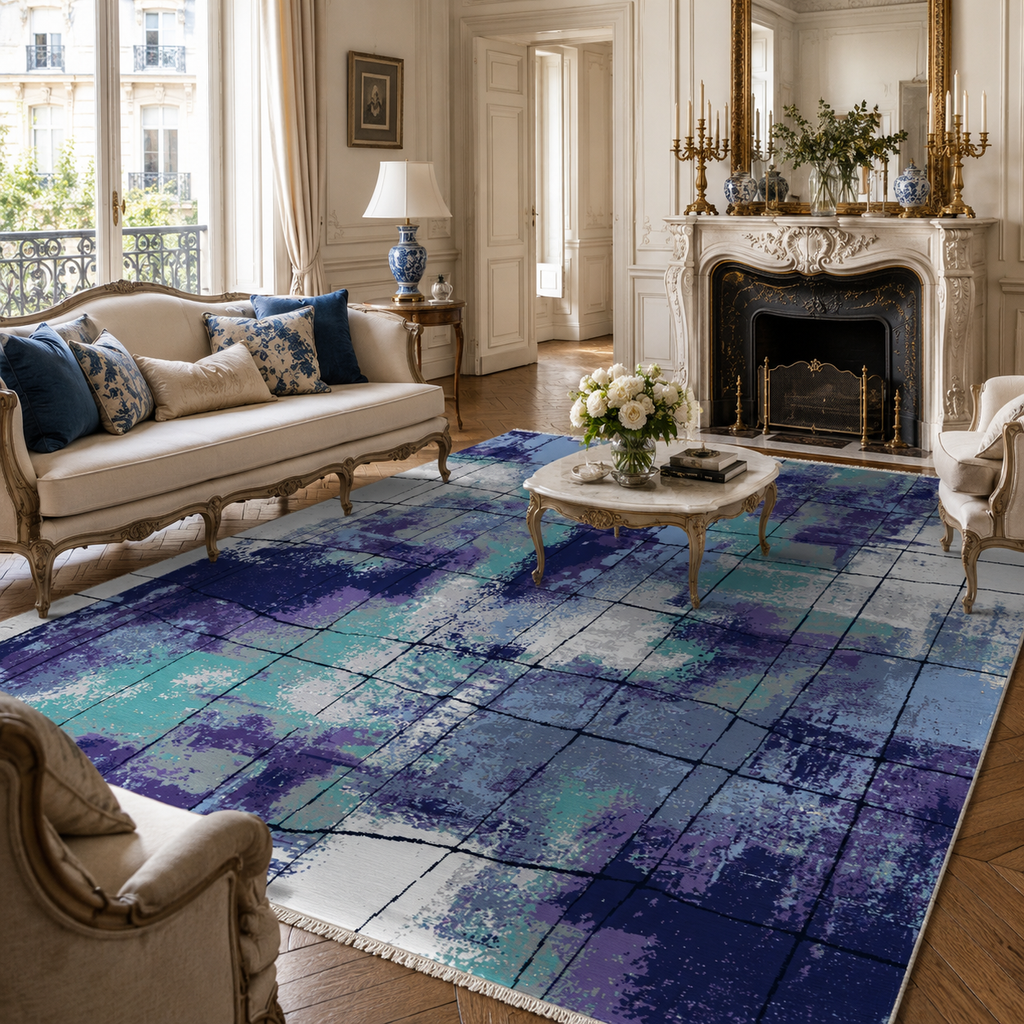 Tapis Moderne Bleu Marine Lavable Danaé, vue 9