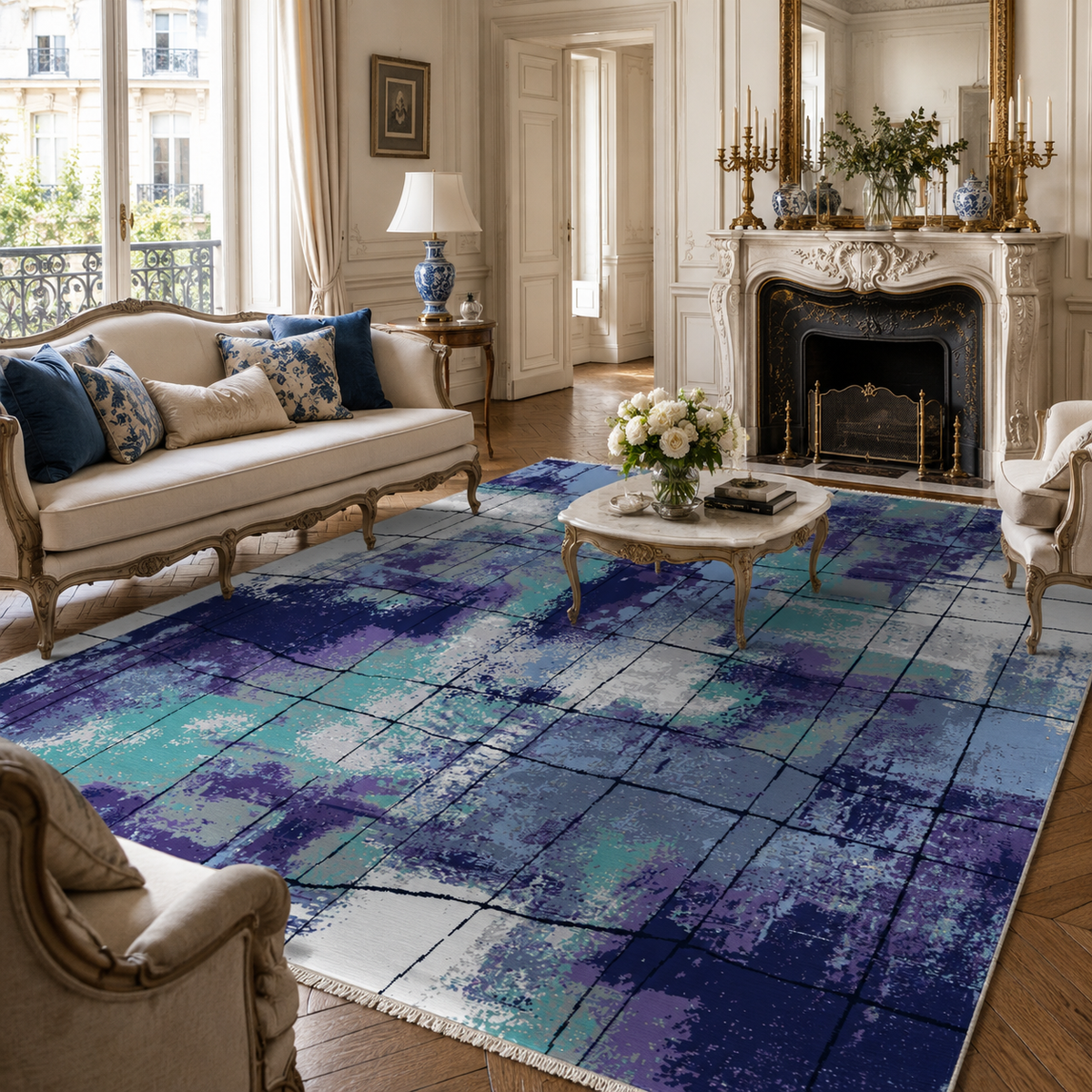 Tapis Moderne Bleu Marine Lavable Danaé, vue 9