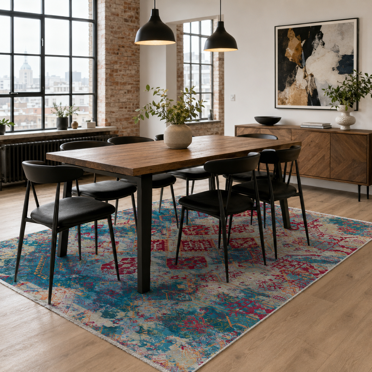 Tapis Ethnique Bordeaux Lavable Calista, vue 3